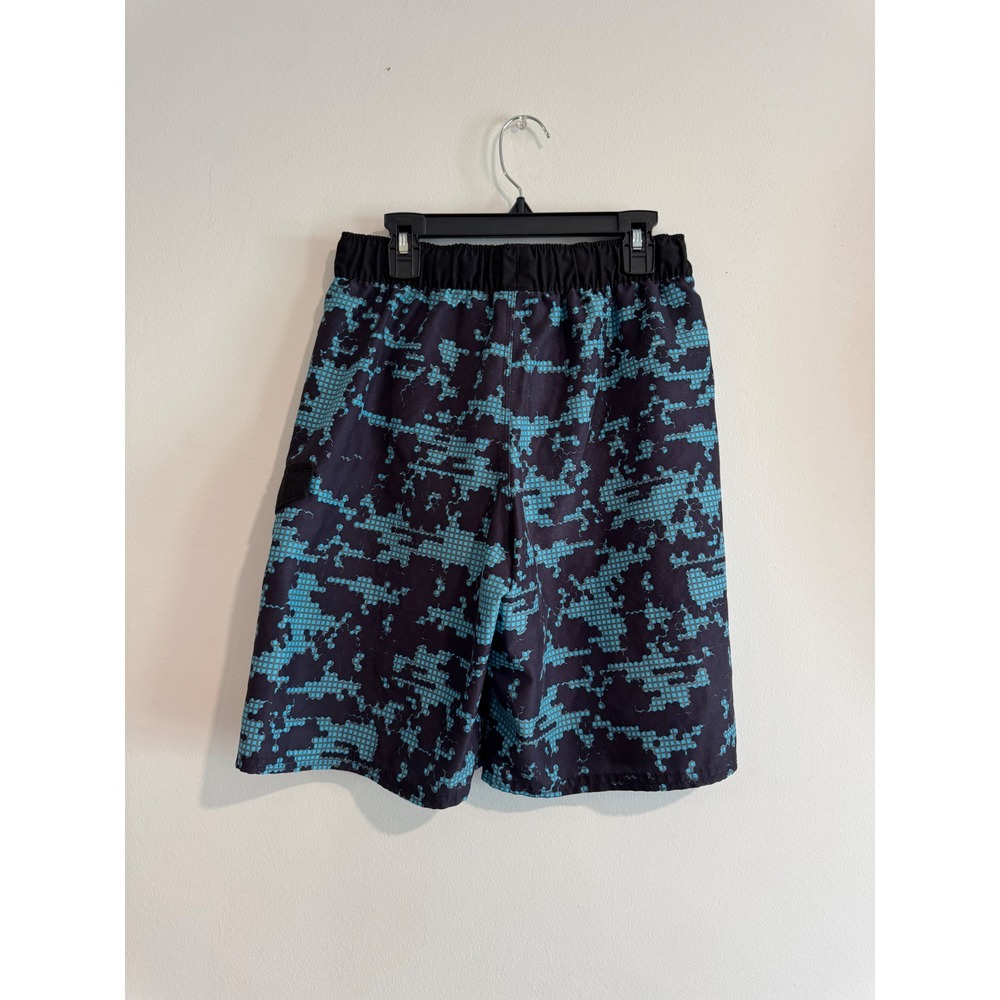 Adidas Digital Camo Swim Trunks Boys Large Teal Black Grid‎ Pattern